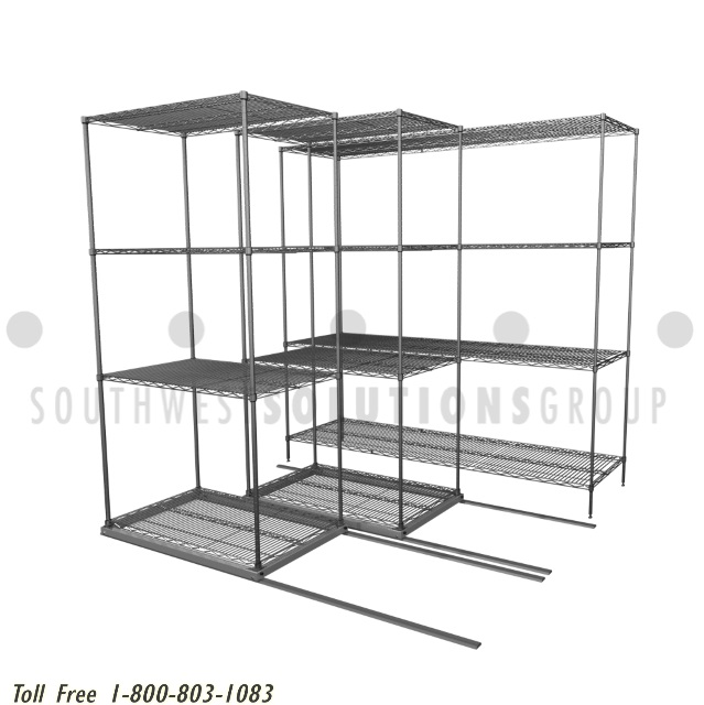 High Density Wire Shelving on Tracks Lateral Sideways Rail Sliding