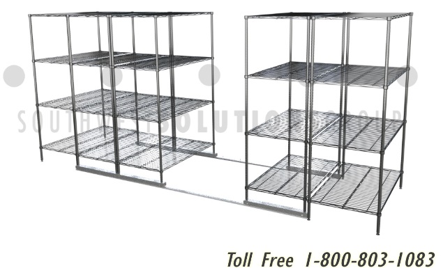 wire sliding shelving on tracks