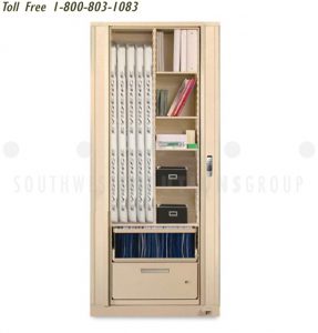 secure spinning crime evidence cabinet with double storage and locking drawer