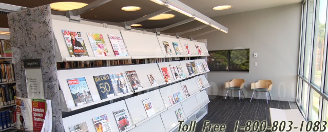 recycled magazine shelves create sustainable modern district library space