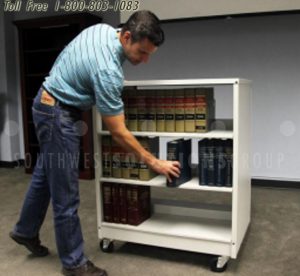 portable library shelving carts restocking heavy bookstack reference materials