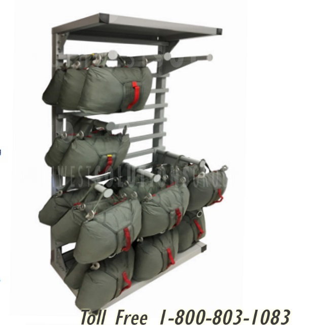 Packed Parachute Organizer Rack Storing Heavy Airmen Jumper Deployment Bags