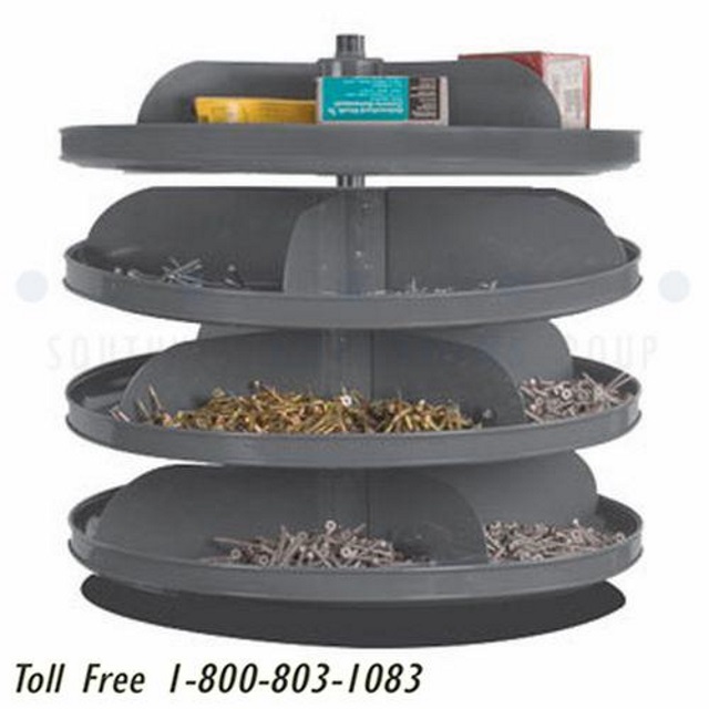 Spinning Industrial Hardware Shelf Bins Dividers Pivoting Nail Storage