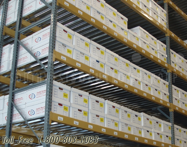 open industrial warehouse storage shelves