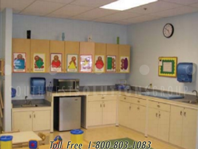 nursery school wall cabinets counter storage