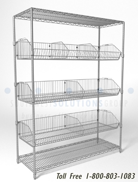 sloping grocery wire basket racks