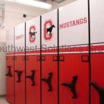 High school athletic equipment storage shelving