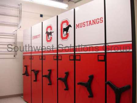 High school athletic equipment storage shelving
