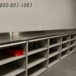 Athletic equipment storage counter stainless steel adjustable shelves