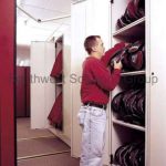 Athletic shelving shoulder pads storage compact equipment racks
