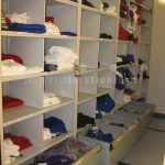 Athletics equipment uniform storage shelving drawers
