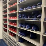 Baseball helmet storage shelving