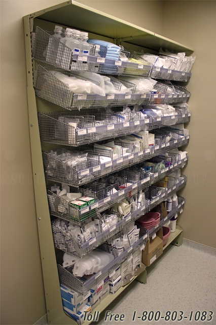 Pharmacy storage bin, Pharmacy storage rack
