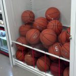 Basketball storage system ball dispensing rack cabinet scaled