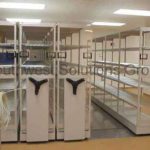 Cleanroom rolling hand crank shelving storage system