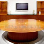 Conference room round table wood book cases veneer tv power cable management