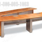 Conference table v shaped oversized veneer wood metal legs power cabling
