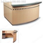 Curved wood receptionist desk with counter drawers storage