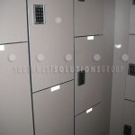Day lockers keyless lock wood laminate installed multiple sizes