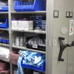Dialysis equipment medical supply storage system space saving shelves