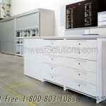 Drawers in shelving counter height rack