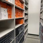 Equipment room baseball storage shelves