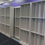 Fedex paper storage shelving racks sliding moving cabinet reprographics center high density shelf