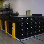 File cabinets on tracks school storage shelving