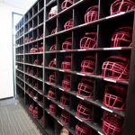 Football facemask storage cubbies