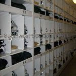 Football game storage shelving jersey cubbies uniform slots gear shelving