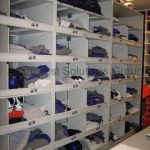 Football gear equipment storage shelving