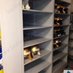 Football team helmet storage shelves
