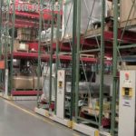 Forklift remote control pallet racks on tracks warehouse storage efficiency idea