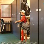 Golf bag mobile shelving storage system