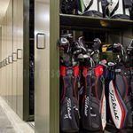 Golf bag storage shelf sliding rolling moving condensed shelving