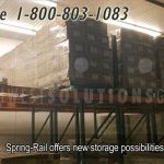 Gravity flow pallet storage spring rail