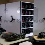 Gsa high density mobile shelving oxygen masks push button storage racks on tracks spacesaver cabinets