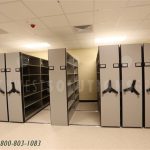 Hand crank high density textbook storage shelving