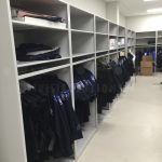 Hanging police uniform shelves cubbies