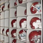 Helmet storage on mobile shelving system university football