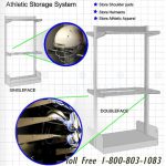 Helmet storage shoulder pad rack athletic equipment shelf