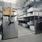 High density freezer racks condense storage wire racks on tracks spacesaver