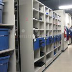 High density storage shelving university athletic equipment uniform storage
