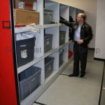High school athletic equipment storage shelving space savers