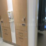 Hospital patient room sliding storage cabinet server