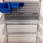 Hospital supply wire basket plastic bin storage system