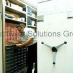 Industrial hand crank compact rolling shelving storage