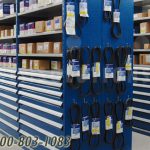 Industrial parts automotive drawers in shelving racks service dept