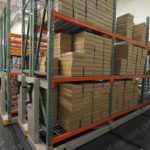 Industrial warehouse racking on mobile carriages ar7 7m mobile wide span shelving