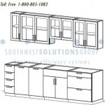 Lab casework table wall cabinets glass doors